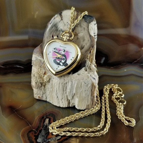 Warner Bros. Accessories - Vintage Warner Brothers PEPE LE PEW Penelope Musical Heart Watch Necklace